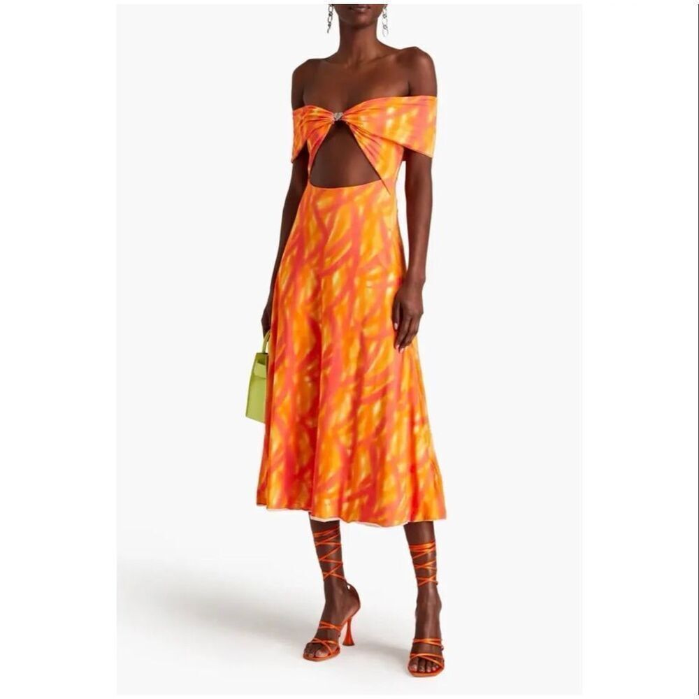 ROTATE Birger Christensen Bola Cutout Off Shoulder Midi Dress NWT 8 Medium 40